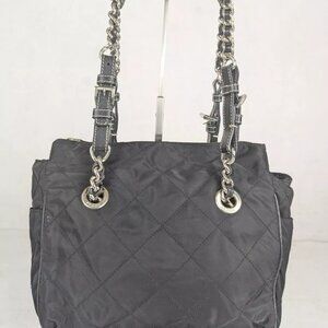 Authentic PRADA Tessuto Nylon Chain Medium Black Shoulder Bag Made in Italy